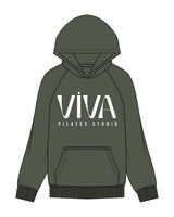 The Mens Hoodie - Cypress - Viva Pilates - Center Chest Stacked - Printed - White