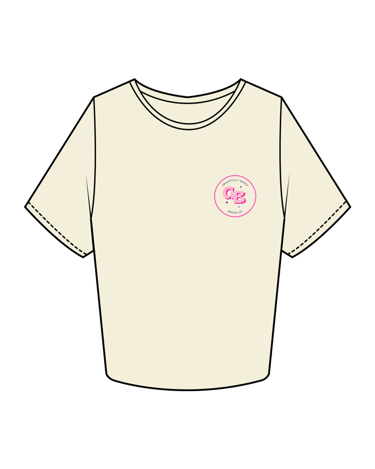 The Crop Tee - Butter - Gracefully Baked Bread - Left Chest & Back Stacked - Printed - Full Color