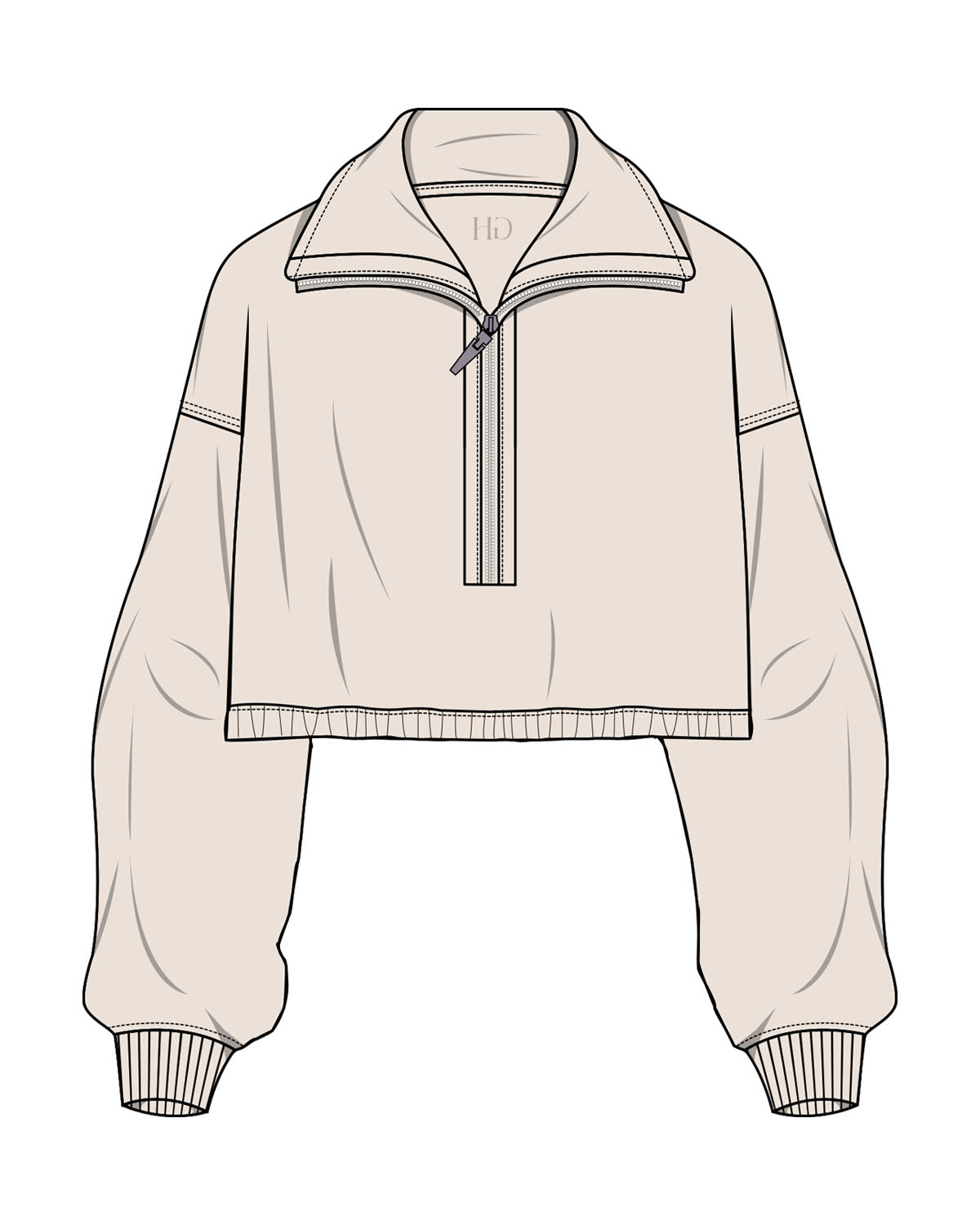 The Suede 1/2 Zip - Latte - Golden Hour Pilates - Inside Back Neckline - "GH" Logo - Embroidered - Tone on Tone