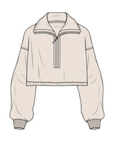 The Suede 1/2 Zip - Latte - Golden Hour Pilates - Inside Back Neckline - "GH" Logo - Embroidered - Tone on Tone