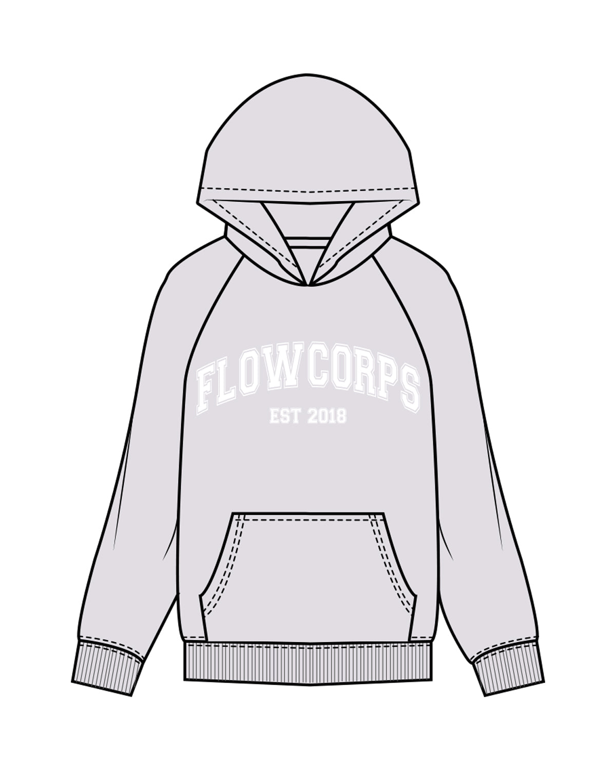 The Womens Hoodie - Orchid - Flowcorps - Center Chest Stacked - White