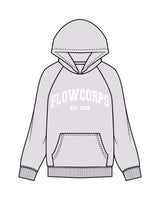 The Womens Hoodie - Orchid - Flowcorps - Center Chest Stacked - White