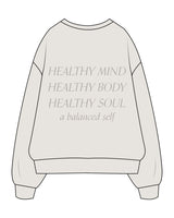 The Womens Crewneck - Washed Bone - Balanced Self - Left Chest & Center Back Stacked - Printed - Tone on Tone