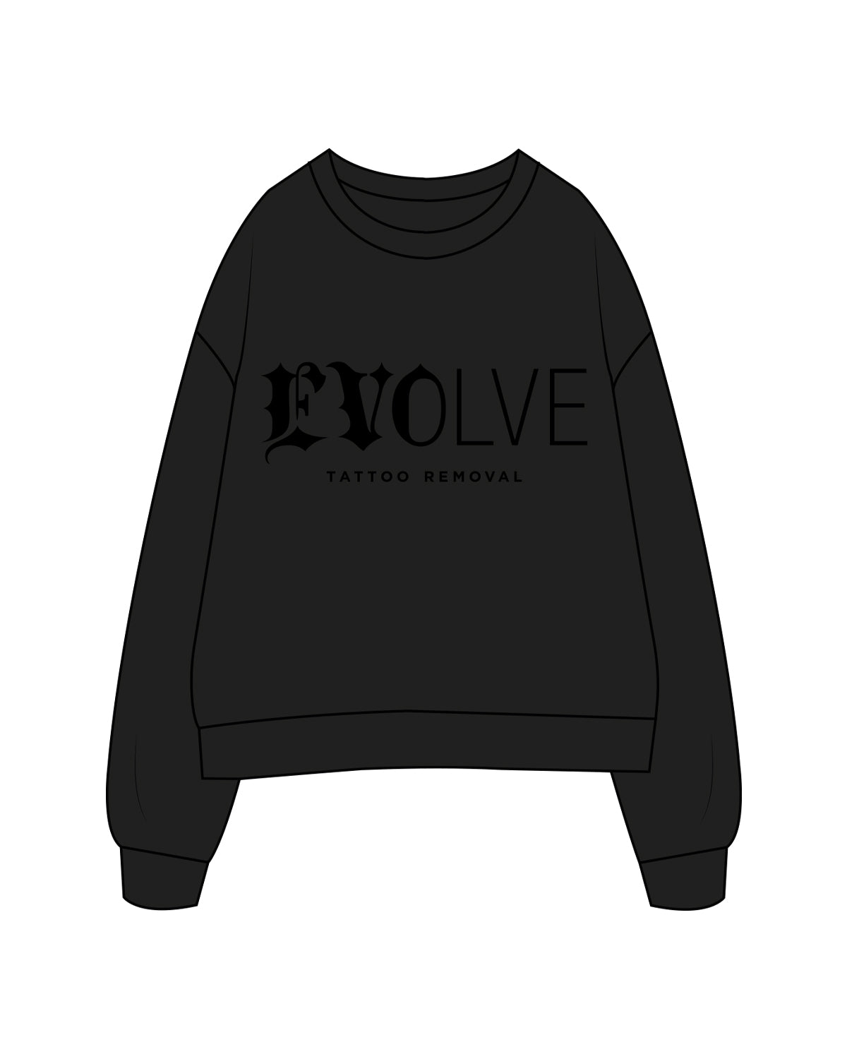 The Womens Heavyweight Crewneck - Black - EVOLVE TATTOO - Center Chest Stacked - Black