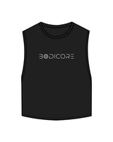 The Crop Muscle Tank - Black - Bodicore - Center Chest - Printed - White