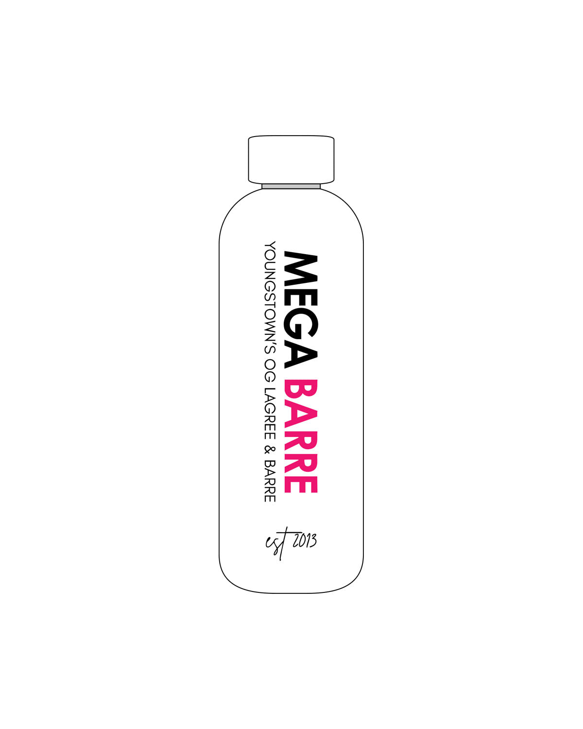 The Water Bottle - White - Megabarre - Center Body Stacked Vertical - Printed - Black/Pink
