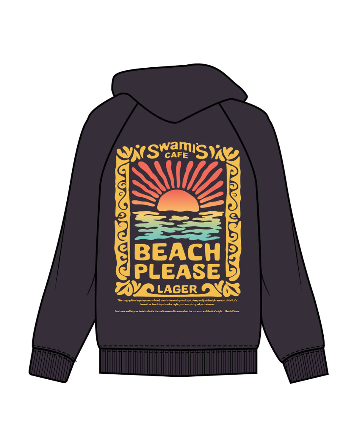 The Mens Hoodie - Ink - Swamis Endless - Left Chest Stacked & Back "BEACH PLEASE" - Printed - Full Color