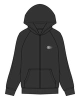 The Womens Zip Hoodie - Washed Black - Wheel House NY - Left Chest & Back Spiral - Printed - White