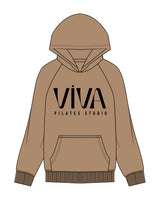 The Mens Hoodie - Sand - Viva Pilates - Center Chest Stacked - Printed - Black