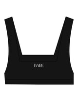 The Box Cut Bra - Black - Bare Pilates - Center Back - Printed - White