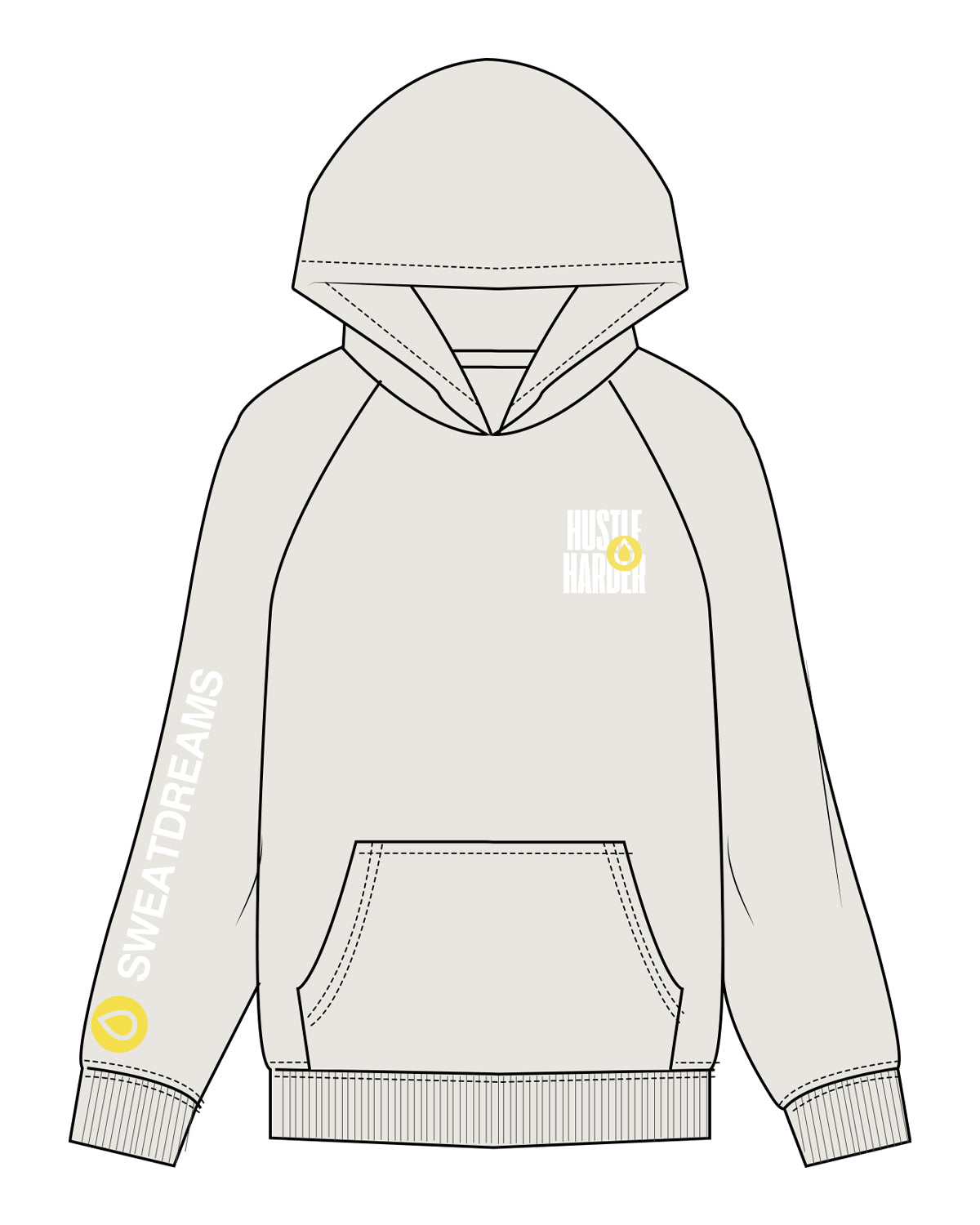 The Mens Hoodie - Washed Bone - SWEATDREAMS - Right Sleeve & Left Chest Stacked - Full Color