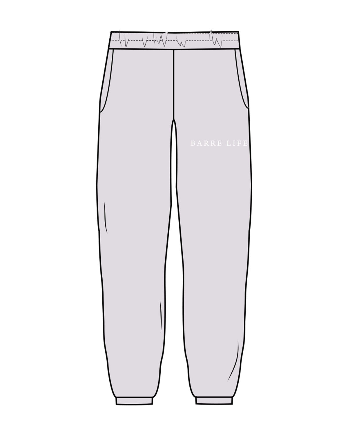 The Womens Sweatpants - Orchid - Barre Life - Left Leg - Printed - White