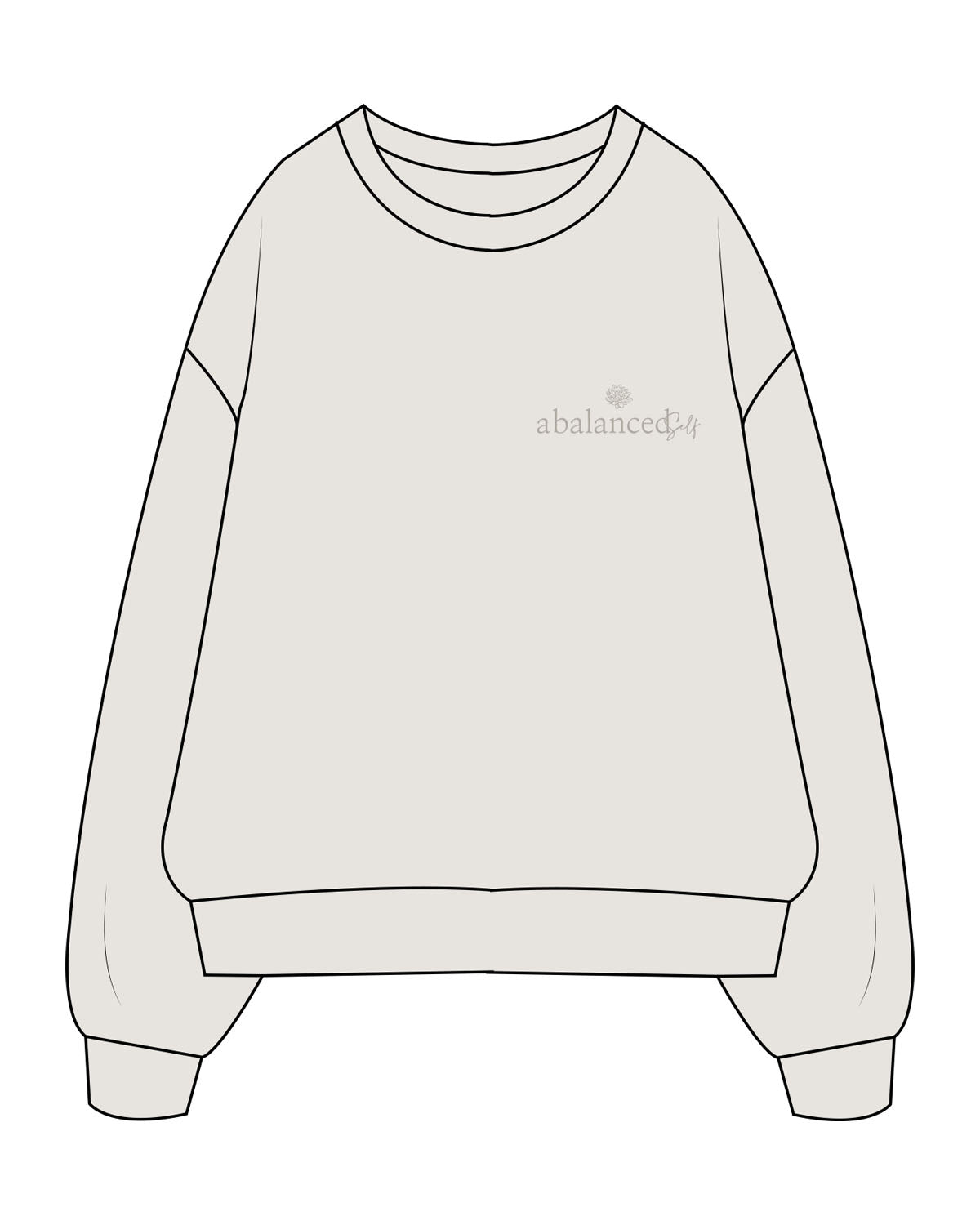 The Womens Crewneck - Washed Bone - Balanced Self - Left Chest & Center Back Stacked - Printed - Tone on Tone