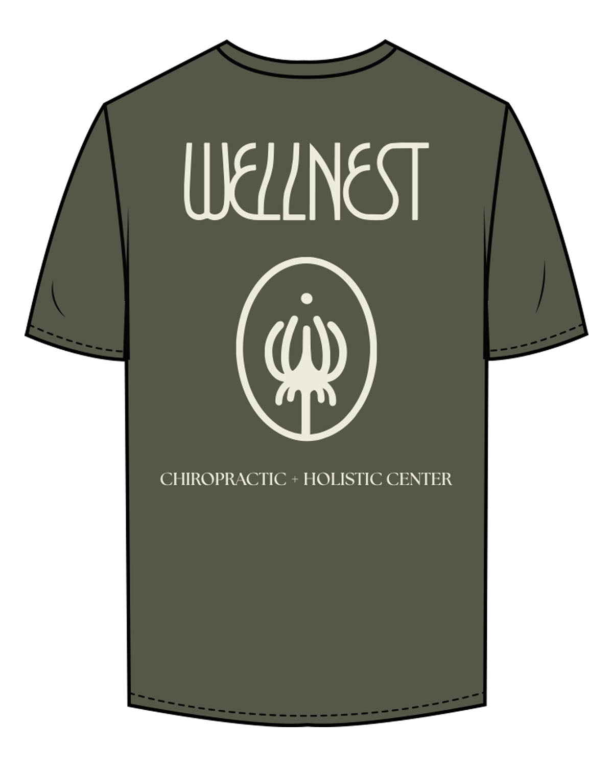 The Mens Tee - Cypress - Wellnest - Left Chest Oval & Full Back w/ Icon - Printed-  Cream
