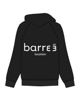 The Womens Zip Hoodie - Black - Barre 3 - Left Chest Initials & Back Center - Location - White
