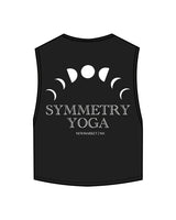 The Crop Muscle Tank - Black - Symmetry Yoga - Left Chest & Back Center Stacked - White