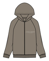 The Recycled Unisex Zip Hoodie - Army - Lucky Penny - Left Chest Stacked & Back Stacked - Printed - White