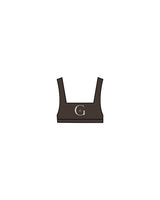The Box Cut Bra - Cafe - GlowPilates - Center Chest "G" - Printed - White