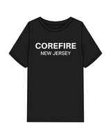 The Mens Heavyweight Tee - Black - Corefire - Center Chest Stacked - Printed - White