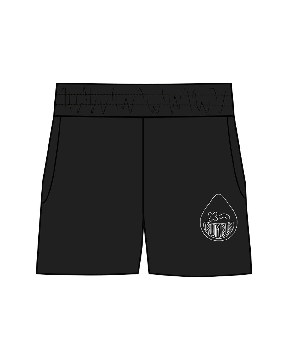 The Womens Sweat Shorts - Black - Rumble Boxing - Left Leg - Tone on Tone