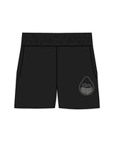 The Womens Sweat Shorts - Black - Rumble Boxing - Left Leg - Tone on Tone