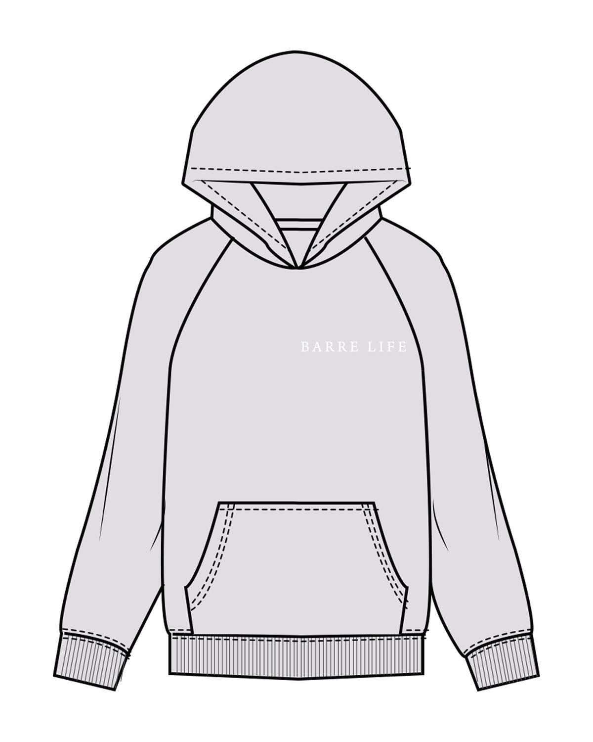 The Womens Hoodie - Orchid - Barre Life - Left Chest - Printed - White