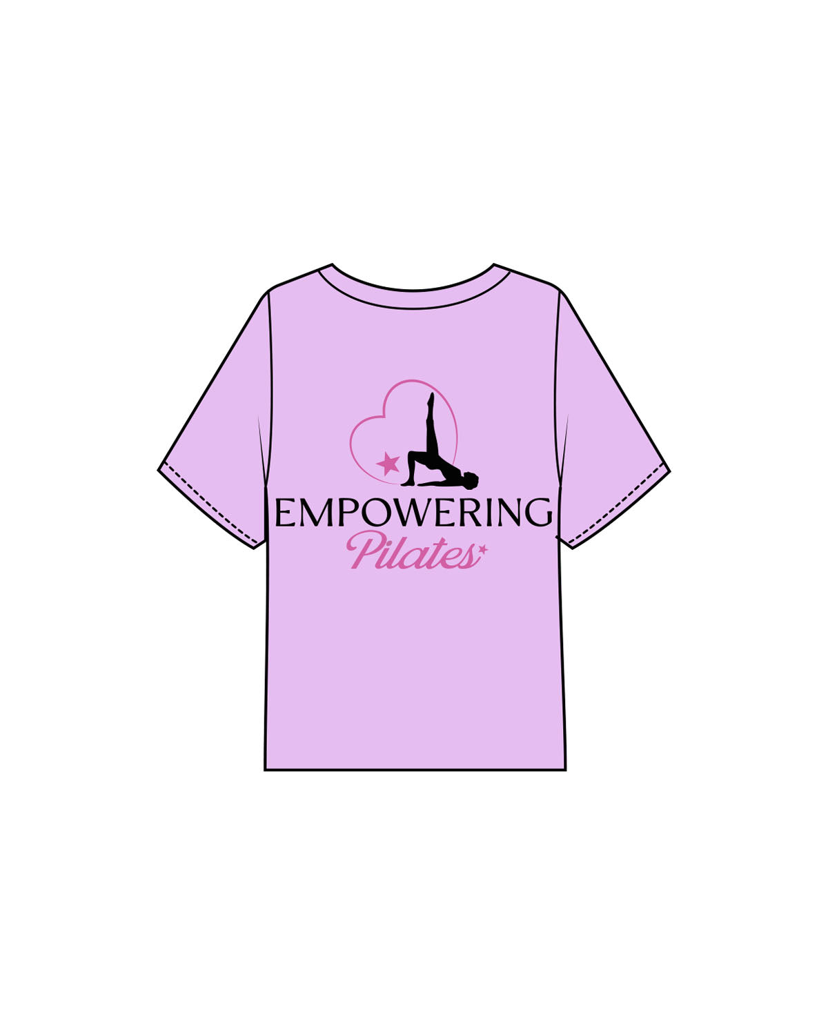The Midweight Crop Tee - Violet -  Empowering Pilates - Top Left & Full back - Printed - Full Color