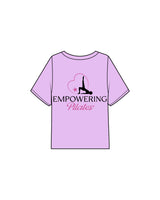 The Midweight Crop Tee - Violet -  Empowering Pilates - Top Left & Full back - Printed - Full Color