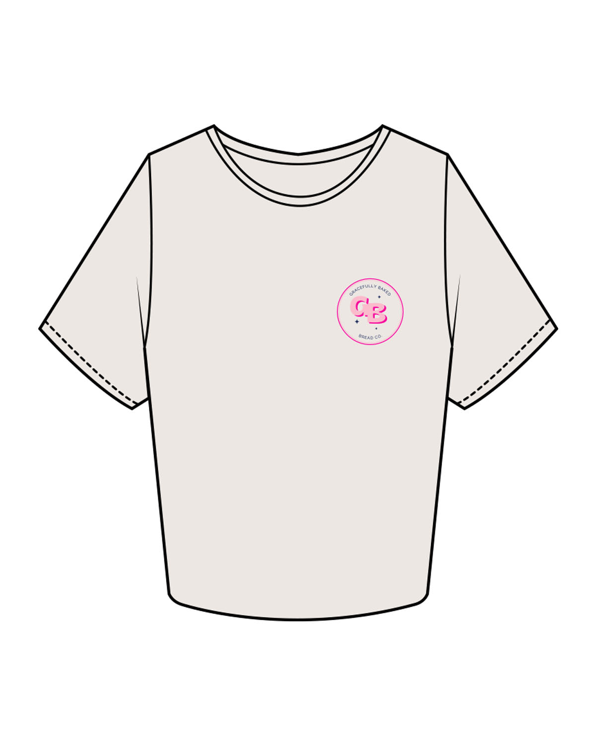 The Crop Tee - Bone - Gracefully Baked Bread - Left Chest & Back Stacked - Printed - Full Color