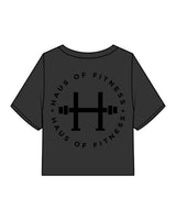 The Heavyweight Crop Tee - Washed Black - Haus of Fitness - Center Chest & Back Stacked - Black