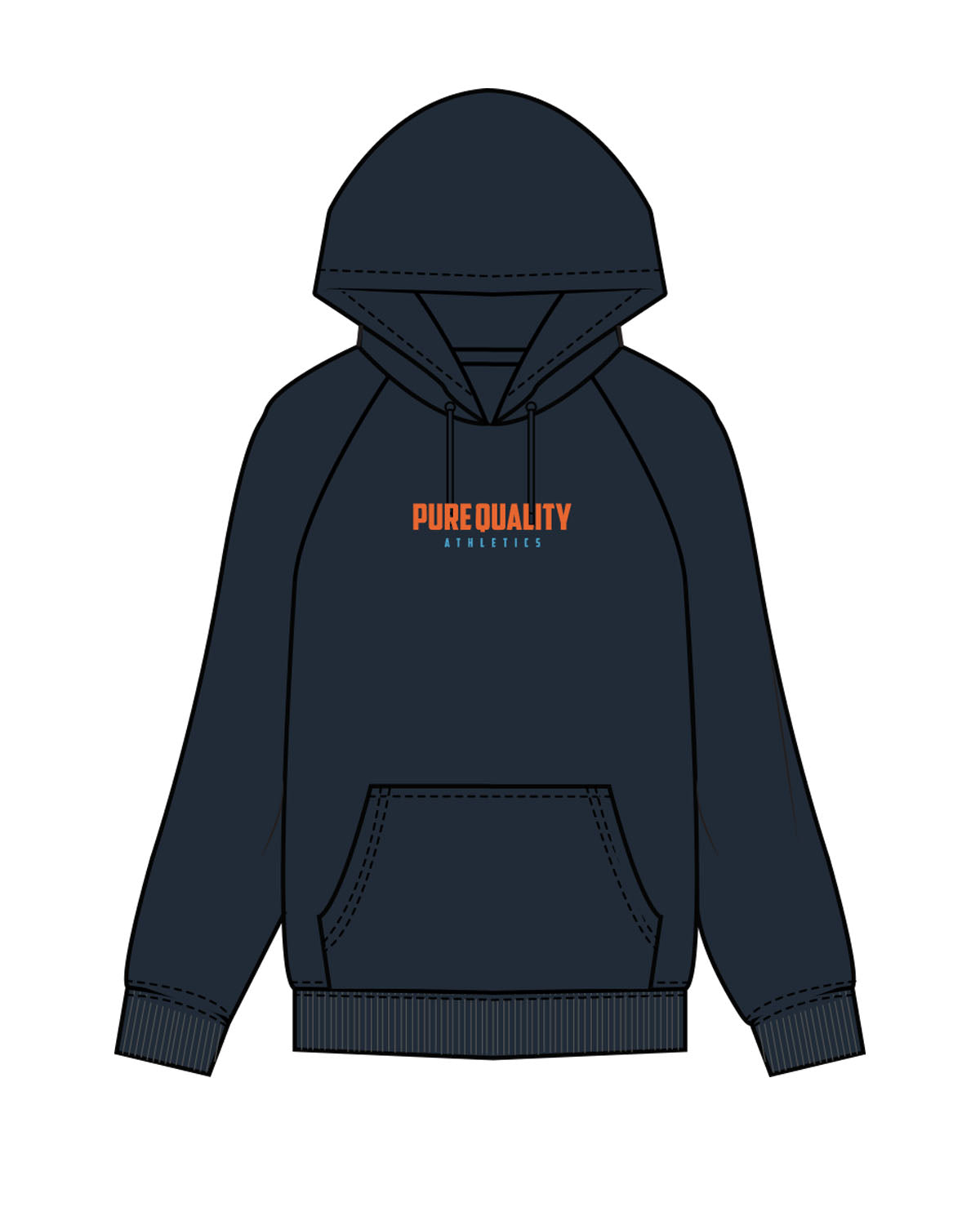 The Mens Classic Hoodie - Navy - PURE QUALITY - Center Chest Stacked & Center Back Logo Stacked - Printed - Full Color