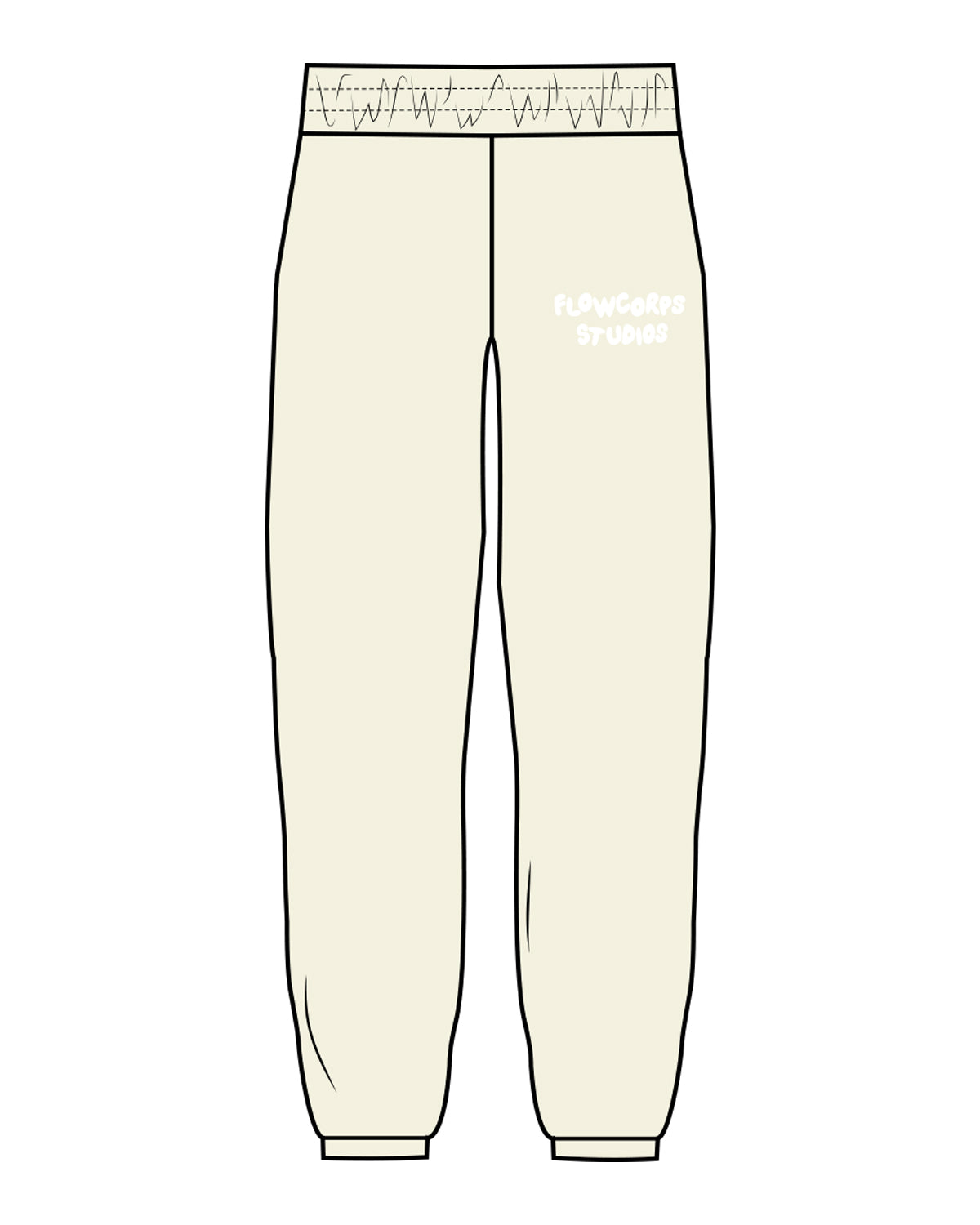 The Womens Sweatpants - Butter - Flowcorps - Left Leg Pocket Stacked - Puff Print White