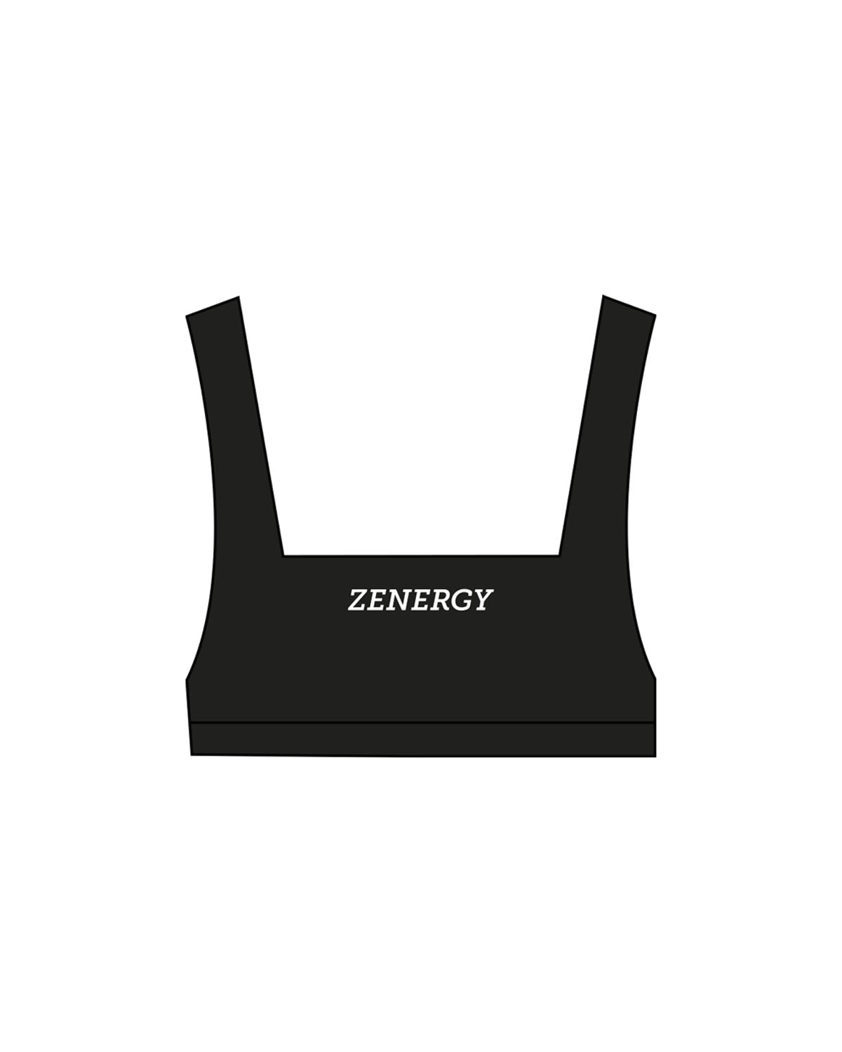 The Box Cut Bra - Black - ZENERGY CYCLING - Center Chest & Back "LOCATION" - Printed - White