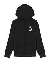 The Womens Zip Hoodie - Black - Barre 3 - Left Chest Initials & Back Center - Location - White