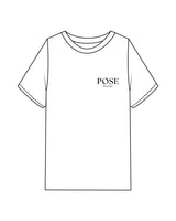 The Womens Heavyweight Tee - White - Pose Pilates - Left Chest Stacked & Back Center - Black