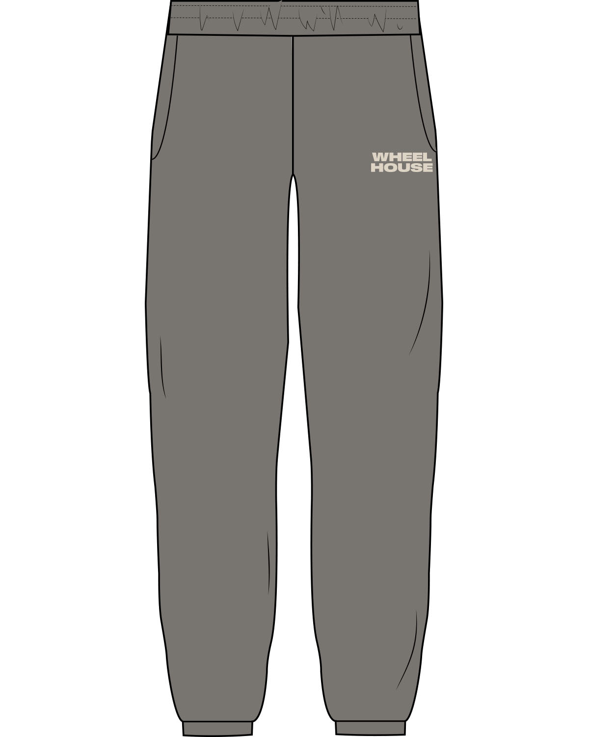 The Mens Sweatpants - Washed Gray - Wheel House NY - Left Leg Stacked - Embroidered - Off White