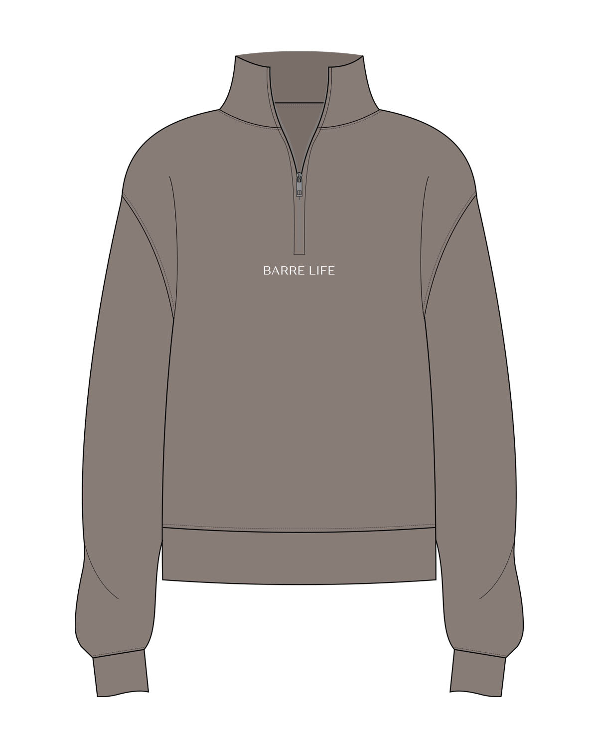 The Womens 1/4 Zip - Washed Gray - Barre Life - Center Chest - Embroidered - White