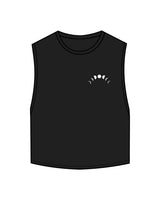 The Crop Muscle Tank - Black - Symmetry Yoga - Left Chest & Back Center Stacked - White