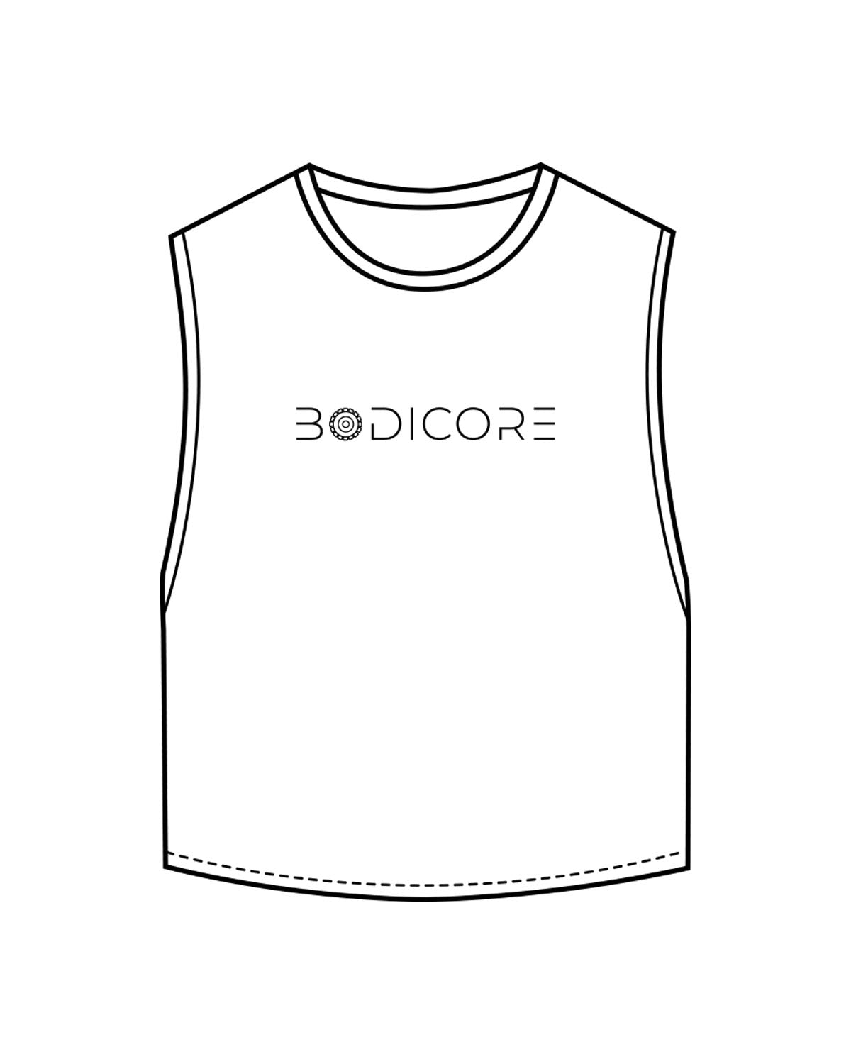 The Crop Muscle Tank - White - Bodicore - Center Chest - Printed - Black