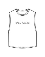 The Crop Muscle Tank - White - Bodicore - Center Chest - Printed - Black
