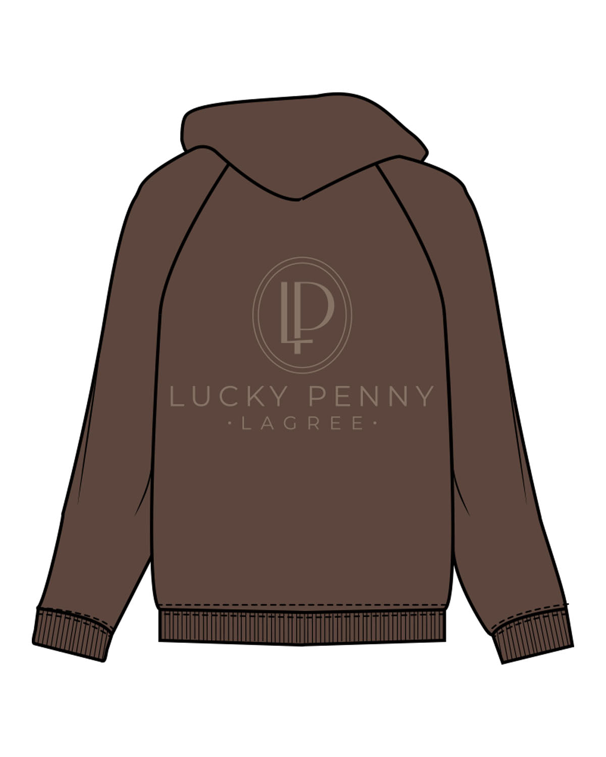 The Recycled Unisex Zip Hoodie - Brown - Lucky Penny - Left Chest & Back Stacked - Printed - Walnut