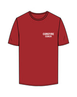 The Mens Tee - Cardinal - Corefire - Left Chest Stacked & Back Center Neckline - White