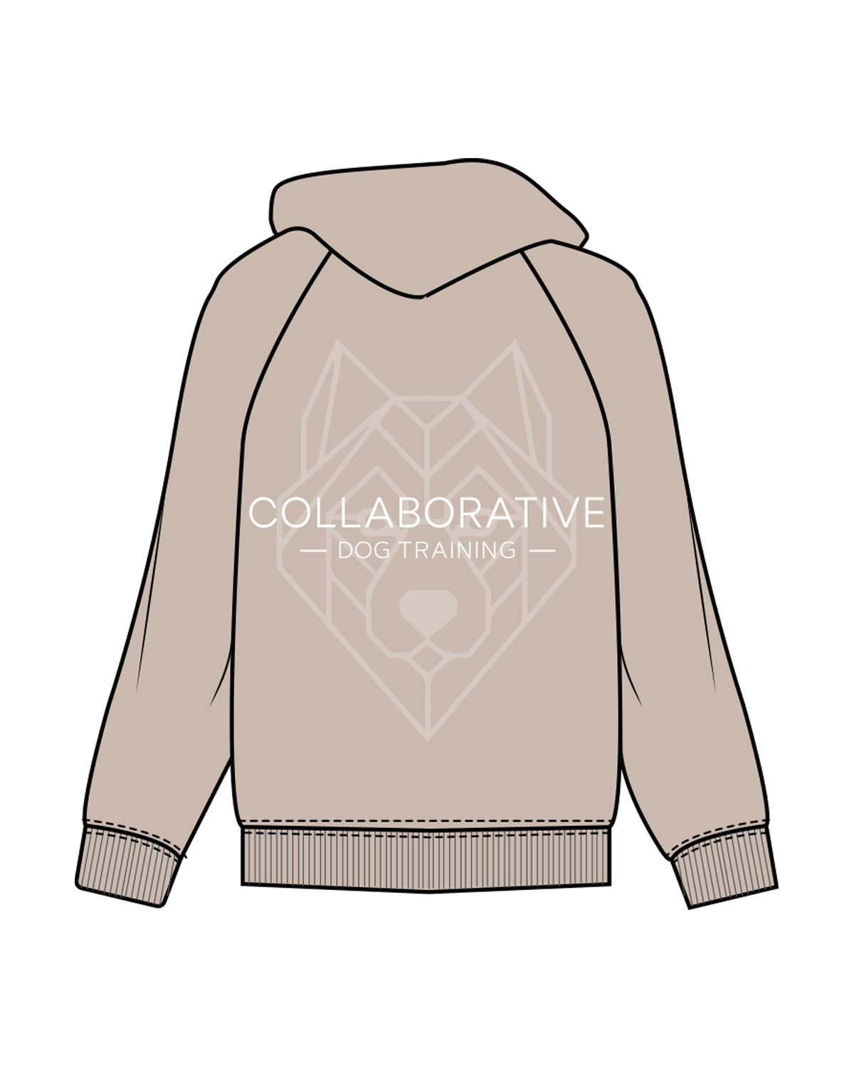 The Mens Classic Hoodie - Bone - Collaborative Dog - Left Chest Stacked & Back Stacked - Full Color