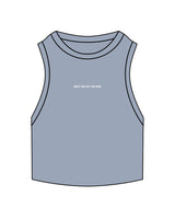 The Ribbed Crop Tank - Powder - The Burn Society - Center Chest - Text Only - Embroidered - White