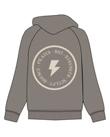 The Womens Zip Hoodie - Washed Gray - The Vibe - Left Chest & Back Round - Printed - Off White