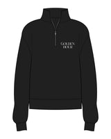The Womens 1/4 Zip - Black - Golden Hour Pilates - Left Chest Stacked - Printed - White