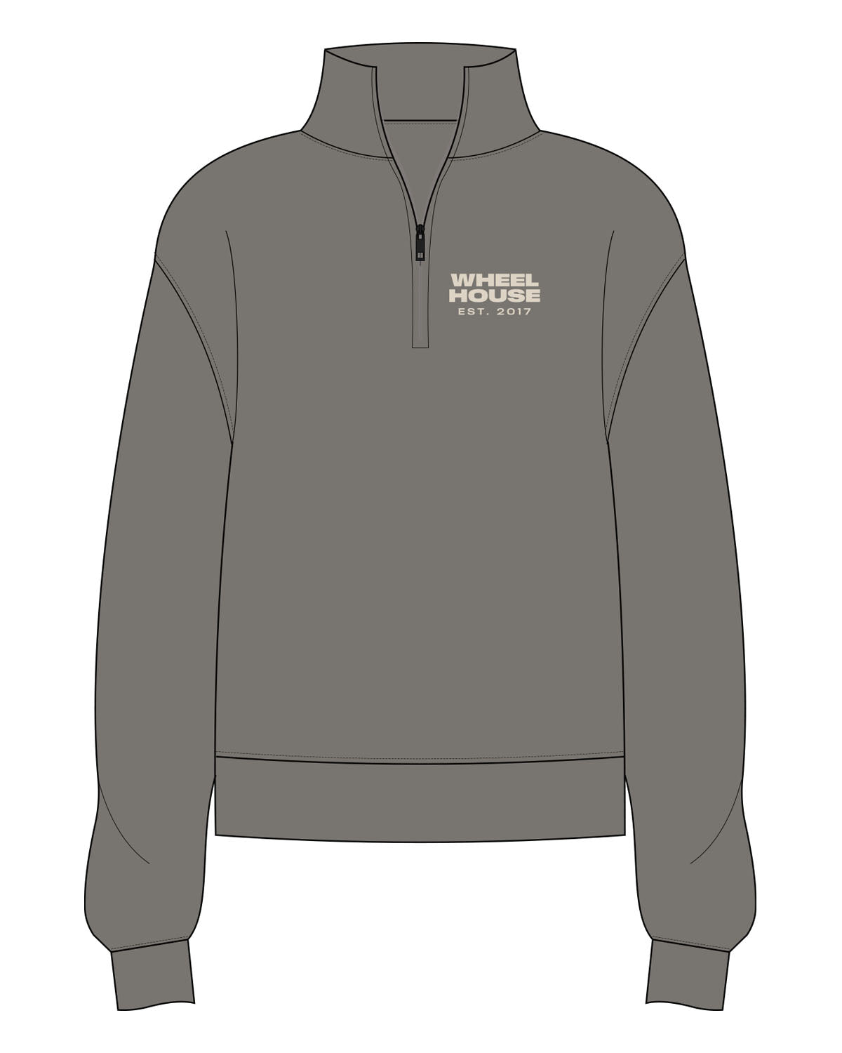 The Womens 1/4 Zip - Washed Gray - Wheel House NY - Left Chest Stacked - Embroidered - Off White