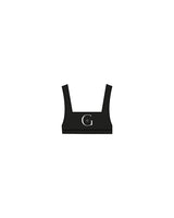 The Box Cut Bra - Black - GlowPilates - Center Chest "G" - Printed - White