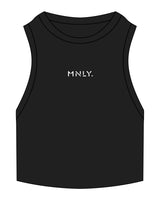 The Ribbed Crop Tank - Black - MNLY - Center Chest - Embroidered - White