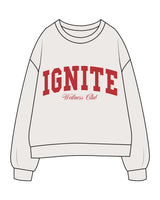 The Mens Crewneck - Bone - Ignite Barre & Fitness - Center Chest Stacked - Red Printed